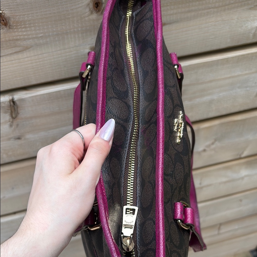 Coach Brown and Pink Monogram Tote with Silver Hardware - Picture 4 of 6